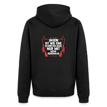 Jagd Jagen Hirschjagd Wildschweinjagd Jäger - Unisex Premium Bio Zip Hoodie - Schwarz - Hinten - Nico (187cm)