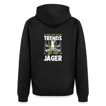 Jagd Jagen Hirschjagd Wildschweinjagd Jäger - Unisex Premium Bio Zip Hoodie - Schwarz - Hinten - Nico (187cm)