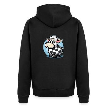 Kariertes Muster süßes Cartoon-Schaf - Unisex Premium Bio Zip Hoodie - Schwarz - Hinten - Nico (187cm)