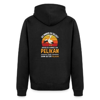 Wasservogel Retro Pelikan Motiv - Unisex Premium Bio Zip Hoodie - Schwarz - Hinten - Nico (187cm)