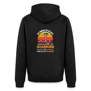 Wurm Kriechtier Retro Regenwurm Motiv - Unisex Premium Bio Zip Hoodie - Schwarz - Hinten - Nico (187cm)