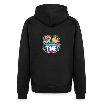 This teapot says it's tea time - Unisex Premium Organic Zip Hoodie - black - Back - Nico (187cm)