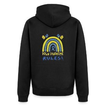 Down Syndrome Rules - Down Syndrome Day - Unisex Premium Bio Zip Hoodie - Schwarz - Hinten - Nico (187cm)