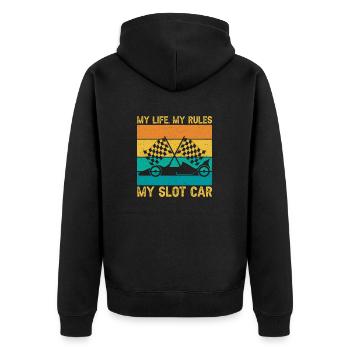 Vintage Retro My Life My Rules My Slot Car Gift - Unisex Premium Bio Zip Hoodie - Schwarz - Hinten - Nico (187cm)