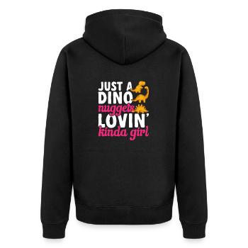 Dino Nuggets Dinosaurier Chicken Nuggets - Unisex Premium Bio Zip Hoodie - Schwarz - Hinten - Nico (187cm)