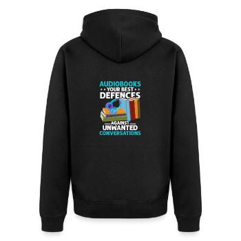 Audiobook Enthusiast: Yes, Please! - Unisex Premium Bio Zip Hoodie - Schwarz - Hinten - Nico (187cm)