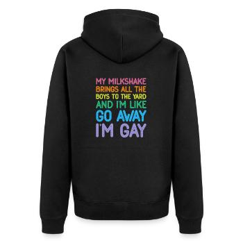 Lesbische Flagge Gay Pride Regenbogen LGBT Mein Milchshake - Unisex Premium Bio Zip Hoodie - Schwarz - Hinten - Nico (187cm)