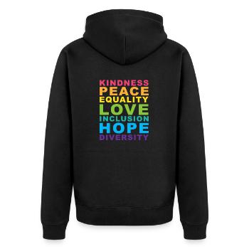 Bienveillance Paix Égalité Arc-en-ciel Gay Pride LGBT - Veste à capuche bio Premium Unisexe - noir - Dos - Nico (187cm)