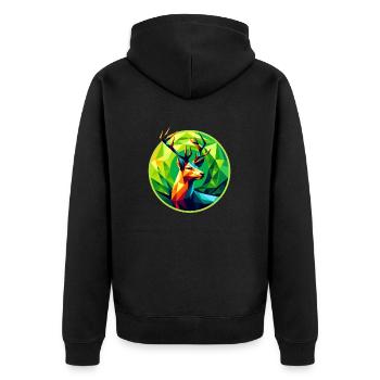Hirsch - Unisex Premium Bio Zip Hoodie - Schwarz - Hinten - Nico (187cm)