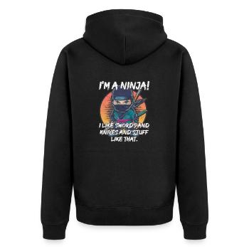 Je suis un ninja ! J’aime les épées, les couteaux et tout ça - Veste à capuche bio Premium Unisexe - noir - Dos - Nico (187cm)