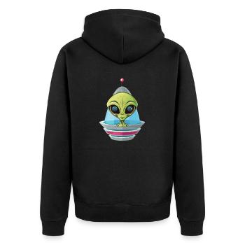 Une tête d’extraterrestre regarde hors du vaisseau spatial - Veste à capuche bio Premium Unisexe - noir - Dos - Nico (187cm)