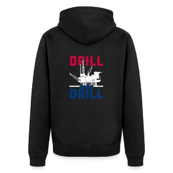 Drill Baby Drill Oilfield Worker Oil Rig - Unisex Premium Bio Zip Hoodie - Schwarz - Hinten - Nico (187cm)