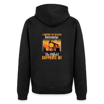 I Support The Oilfield Oilfield Worker Oil Rig - Unisex Premium Organic Zip Hoodie - black - Back - Nico (187cm)