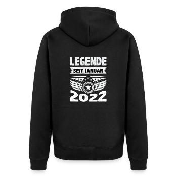 Janvier 2022 Légende depuis 2 ans Homme Femme - Veste à capuche bio Premium Unisexe - noir - Dos - Nico (187cm)