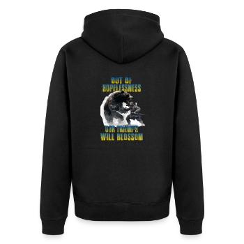 Ukraine T Unterstützung Ukraine Soldaten Stand - Unisex Premium Bio Zip Hoodie - Schwarz - Hinten - Nico (187cm)