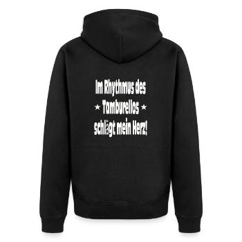 Im Rhythmus des Tamburellos schlägt mein Herz - Unisex Premium Bio Zip Hoodie - Schwarz - Hinten - Nico (187cm)