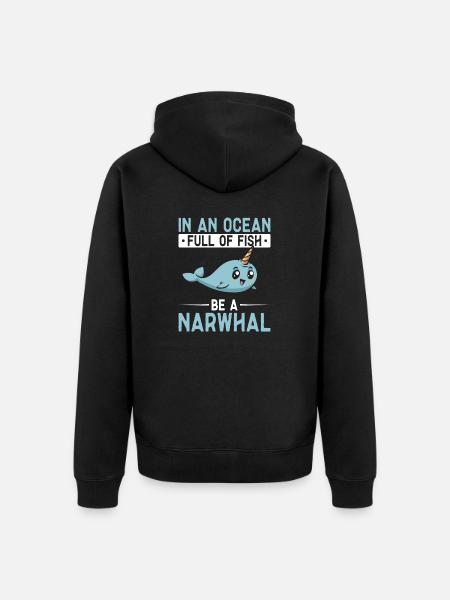 Narwal Einhornwal - Unisex Premium Bio Zip Hoodie - Schwarz