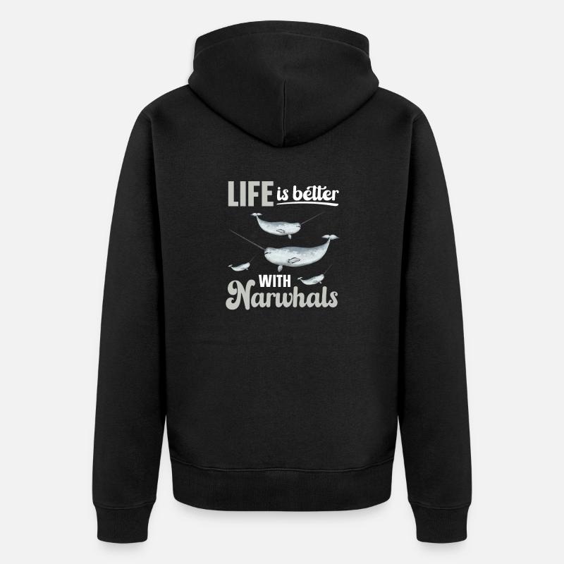 Narwal Einhornwal - Unisex Premium Bio Zip Hoodie - Schwarz