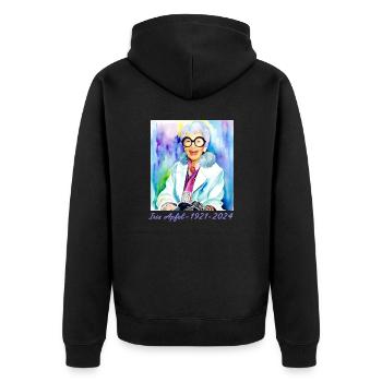 Iris Apfel,bunt, Graffiti, illustration, Aquarell - Unisex Premium Bio Zip Hoodie - Schwarz - Hinten - Nico (187cm)