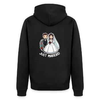 Just Married - For Wedding - Unisex Premium Organic Zip Hoodie - black - Back - Nico (187cm)