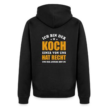Ich bin der Koch - einer von uns hat Recht - Unisex Premium Bio Zip Hoodie - Schwarz - Hinten - Nico (187cm)