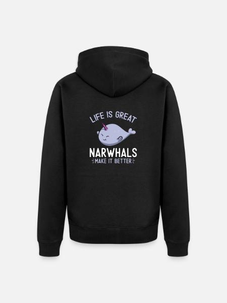 Narwal Einhornwal - Unisex Premium Bio Zip Hoodie - Schwarz