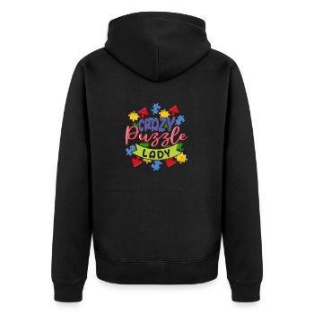 Crazy Puzzle Lady Jigsaw Puzzle Piece - Unisex Premium Organic Zip Hoodie - black - Back - Nico (187cm)