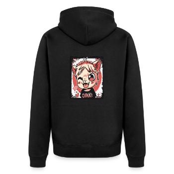 Freches kleines Anime-Kinder-Schweinchen, Oink! - Unisex Premium Bio Zip Hoodie - Schwarz - Hinten - Nico (187cm)