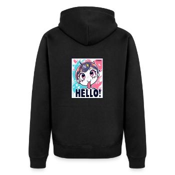 Freches Anime Girl sagt Hallo - Unisex Premium Bio Zip Hoodie - Schwarz - Hinten - Nico (187cm)