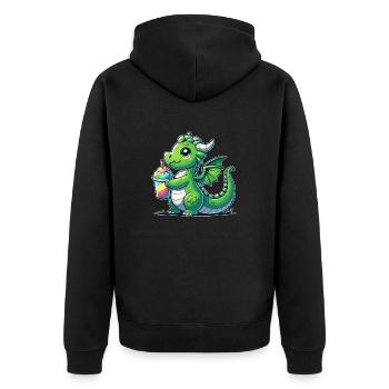 Drache mit Matsch-Eis - Unisex Premium Bio Zip Hoodie - Schwarz - Hinten - Nico (187cm)