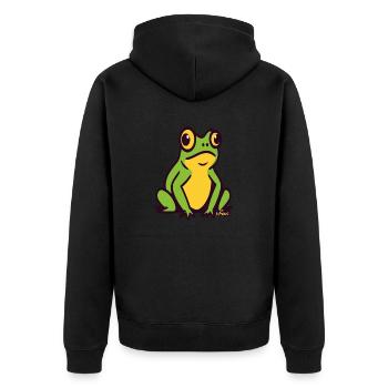 Eine großer kleiner grüner Frosch - Unisex Premium Bio Zip Hoodie - Schwarz - Hinten - Nico (187cm)