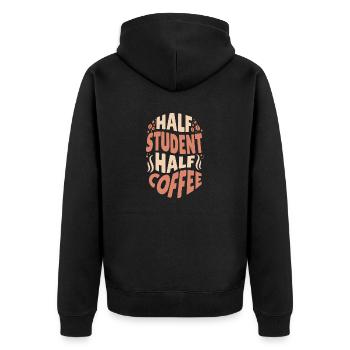 Lustiger Student, der Kaffee liebt, halb Student, halb - Unisex Premium Bio Zip Hoodie - Schwarz - Hinten - Nico (187cm)