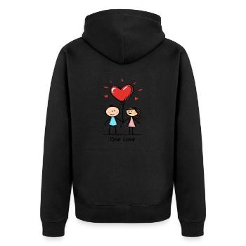 Strichmännchen Liebespaar Pärchen Valentinstag - Unisex Premium Bio Zip Hoodie - Schwarz - Hinten - Nico (187cm)