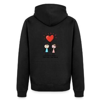 Strichmännchen Liebespaar Pärchen Valentinstag - Unisex Premium Bio Zip Hoodie - Schwarz - Hinten - Nico (187cm)