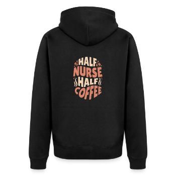 Lustige Krankenschwester, die Kaffee liebt Halb Krankenschwester Halb - Unisex Premium Bio Zip Hoodie - Schwarz - Hinten - Nico (187cm)