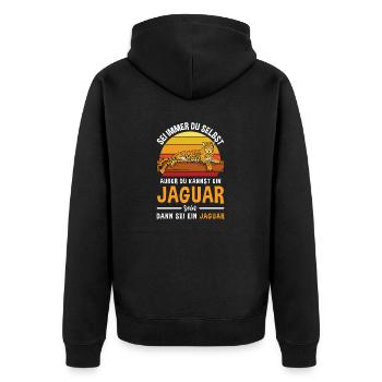 Safari Raubkatze Afrika Retro Jaguar - Unisex Premium Bio Zip Hoodie - Schwarz - Hinten - Nico (187cm)