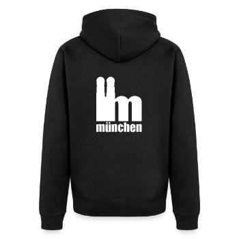 Servus - Gruß aus München - Frauenkirche - Unisex Premium Bio Zip Hoodie - Schwarz - Hinten - Nico (187cm)