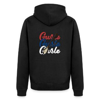 Serbien Balkan Gusle Musik Flagge - Unisex Premium Bio Zip Hoodie - Schwarz - Hinten - Nico (187cm)