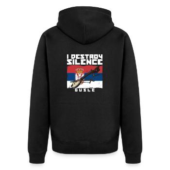 I destroy silence gusle Serbien Balkan Flagge - Unisex Premium Bio Zip Hoodie - Schwarz - Hinten - Nico (187cm)