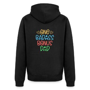 One Badass Bonus Dad Stepfather Adoption - Unisex Premium Bio Zip Hoodie - Schwarz - Hinten - Nico (187cm)