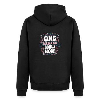One Badass Bonus Mom Stepmother Adoption - Unisex Premium Bio Zip Hoodie - Schwarz - Hinten - Nico (187cm)