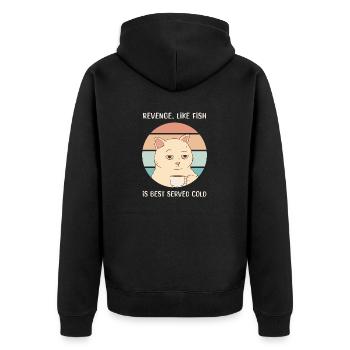 Funny Cat Drinking Coffee Bored Naughty Work Job - Unisex Premium Organic Zip Hoodie - black - Back - Nico (187cm)