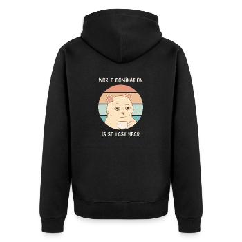 Funny Family Cat Drinking Coffee Bored Work Job - Unisex Premium Organic Zip Hoodie - black - Back - Nico (187cm)