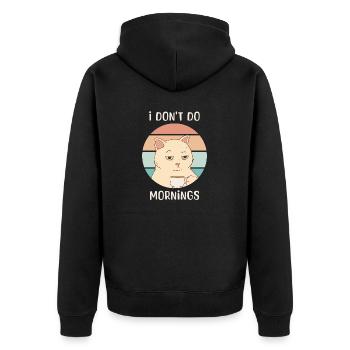 Funny Cat Drinking Coffee Bored Sarcastic Work - Unisex Premium Organic Zip Hoodie - black - Back - Nico (187cm)