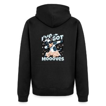 Lustiges Kuh Wortspiel - I've got crazy moooves - Unisex Premium Bio Zip Hoodie - Schwarz - Hinten - Nico (187cm)