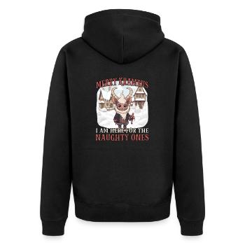 Krampus T | Krampus Kostüm | Böser Weihnachtsmann - Unisex Premium Bio Zip Hoodie - Schwarz - Hinten - Nico (187cm)