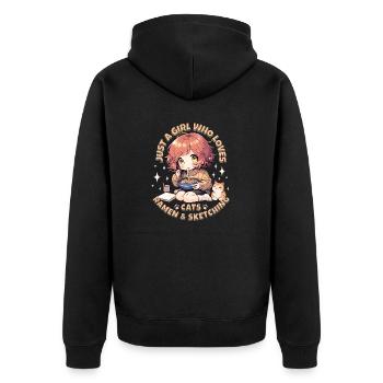Just a Girl who loves cats, ramen and sketching - Unisex Premium Organic Zip Hoodie - black - Back - Nico (187cm)