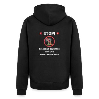 Schluss mit der Einleitung von Abwasser in unsere Flüsse und - Unisex Premium Bio Zip Hoodie - Schwarz - Hinten - Nico (187cm)
