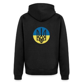 Ukraine Hilfe - Frieden für die Ukraine - Dreizack - Unisex Premium Bio Zip Hoodie - Schwarz - Hinten - Nico (187cm)