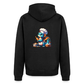 Drachen-Bäcker, Drachen-Konditor, backender Drache - Unisex Premium Bio Zip Hoodie - Schwarz - Hinten - Nico (187cm)